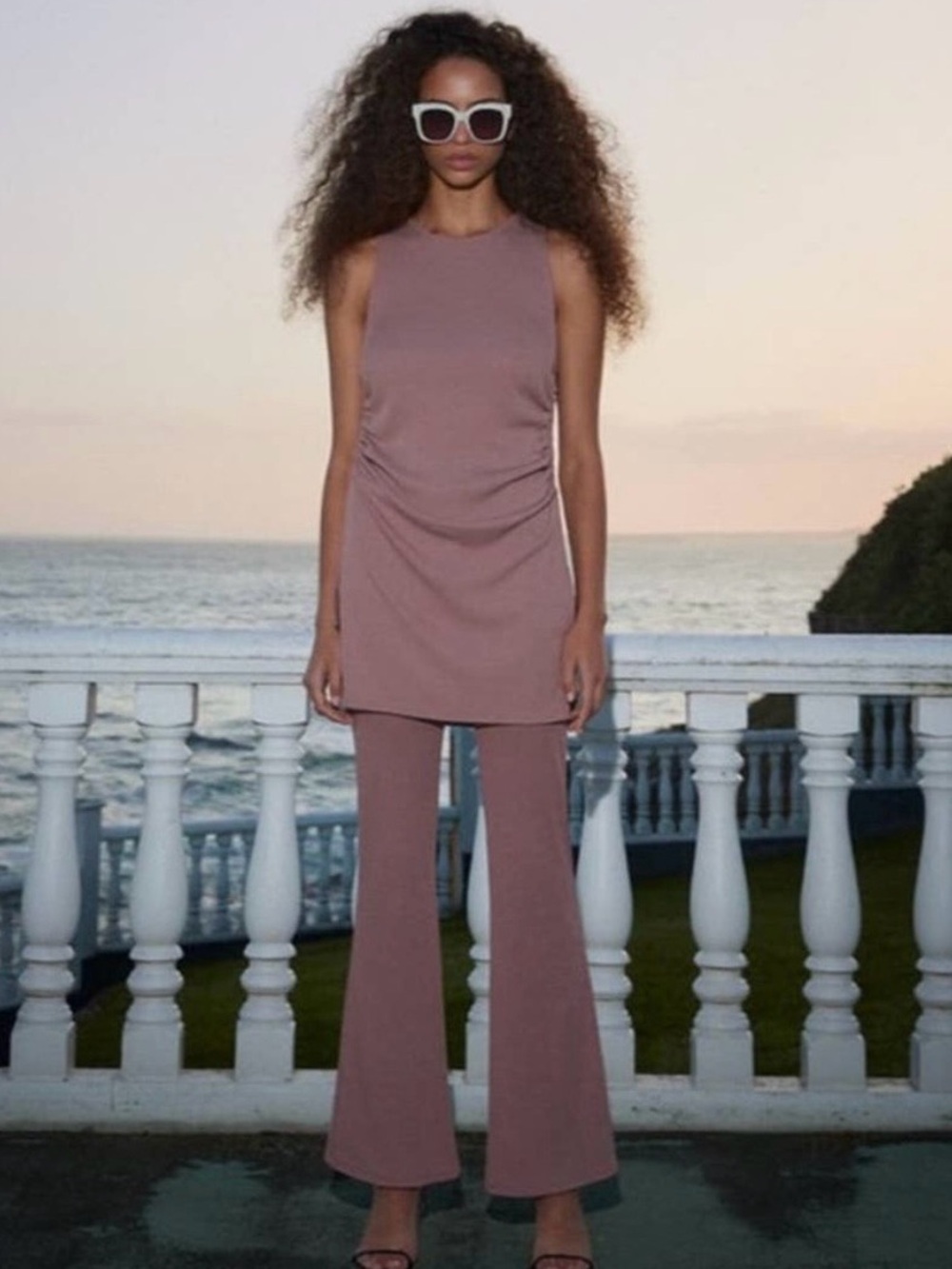 NWT Zara Dusty Mauve Sleeveless Tunic with adjustable sides